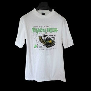 Vintage 80's Fighting Irish Hot Rod Trans Am Funny Car Racing T-Shirt White L